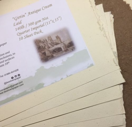 10  Sheet Pack “Girtin” Antique Cream Laid 140lb / 300 gsm Not, Quarter Imperial