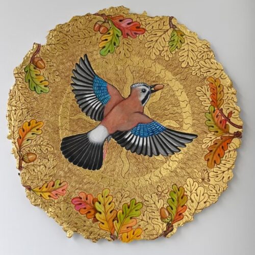 Jay Linda Edwards painting on Two Rivers Paper round 10 inch handmade paper 200lb