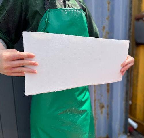 The offer for this month is a 12 sheet pack of Panoramic Paper. 8” x 20” / (20x50cm). Target weight is a non standard ~ 250lb / 500gsm (between our middle and heavy weight sheet) Off White Cotton Rag Paper Tub-Sized A great format for land and seacapes or abstract pieces.